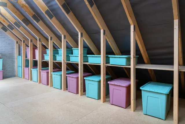 Finished attic converted to organized storage
